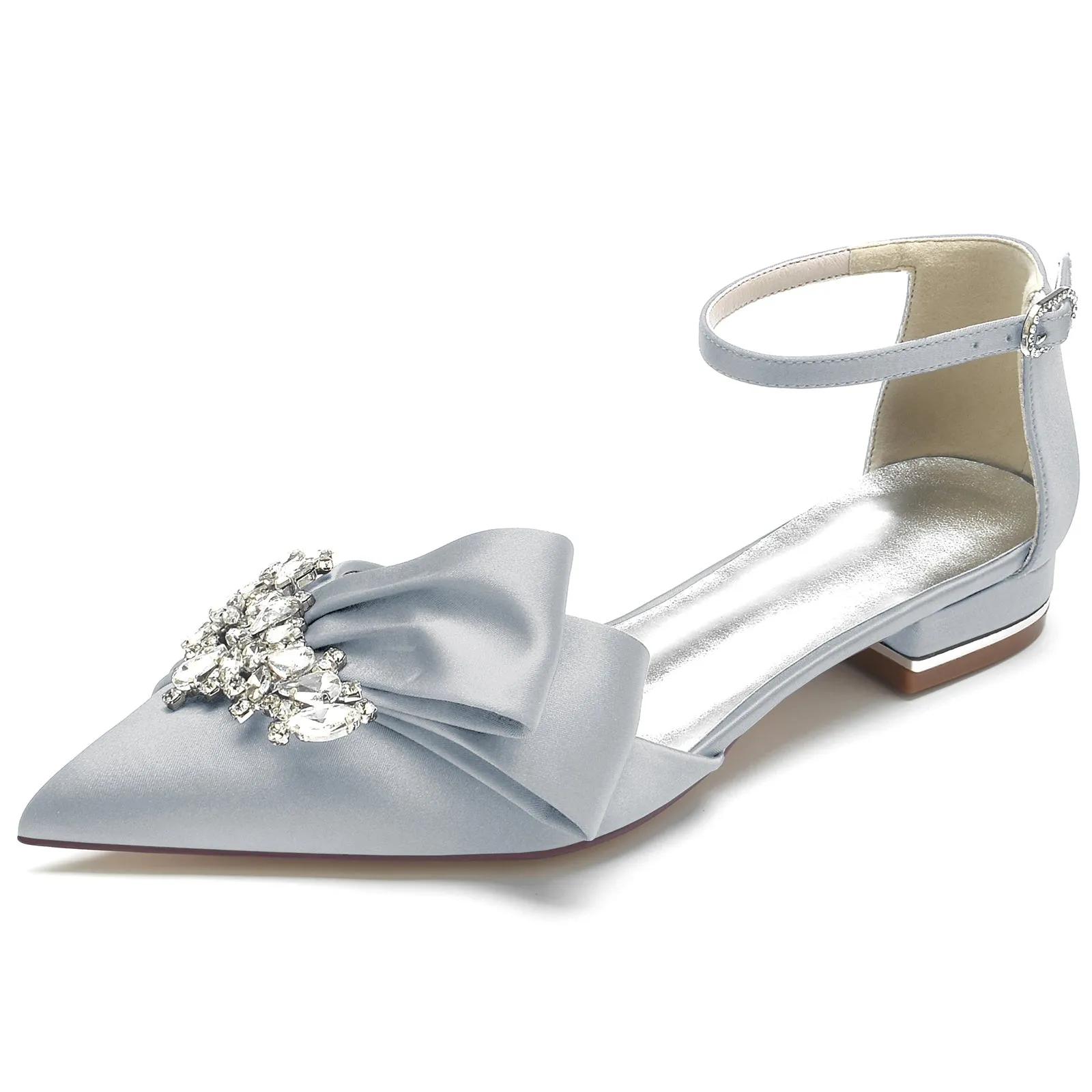 Women's Ankle Strap Rhinestone Silk Satin With Closed Toe Flat Heel Wedding Shoes sold by Lavetir product image thumbnail 5