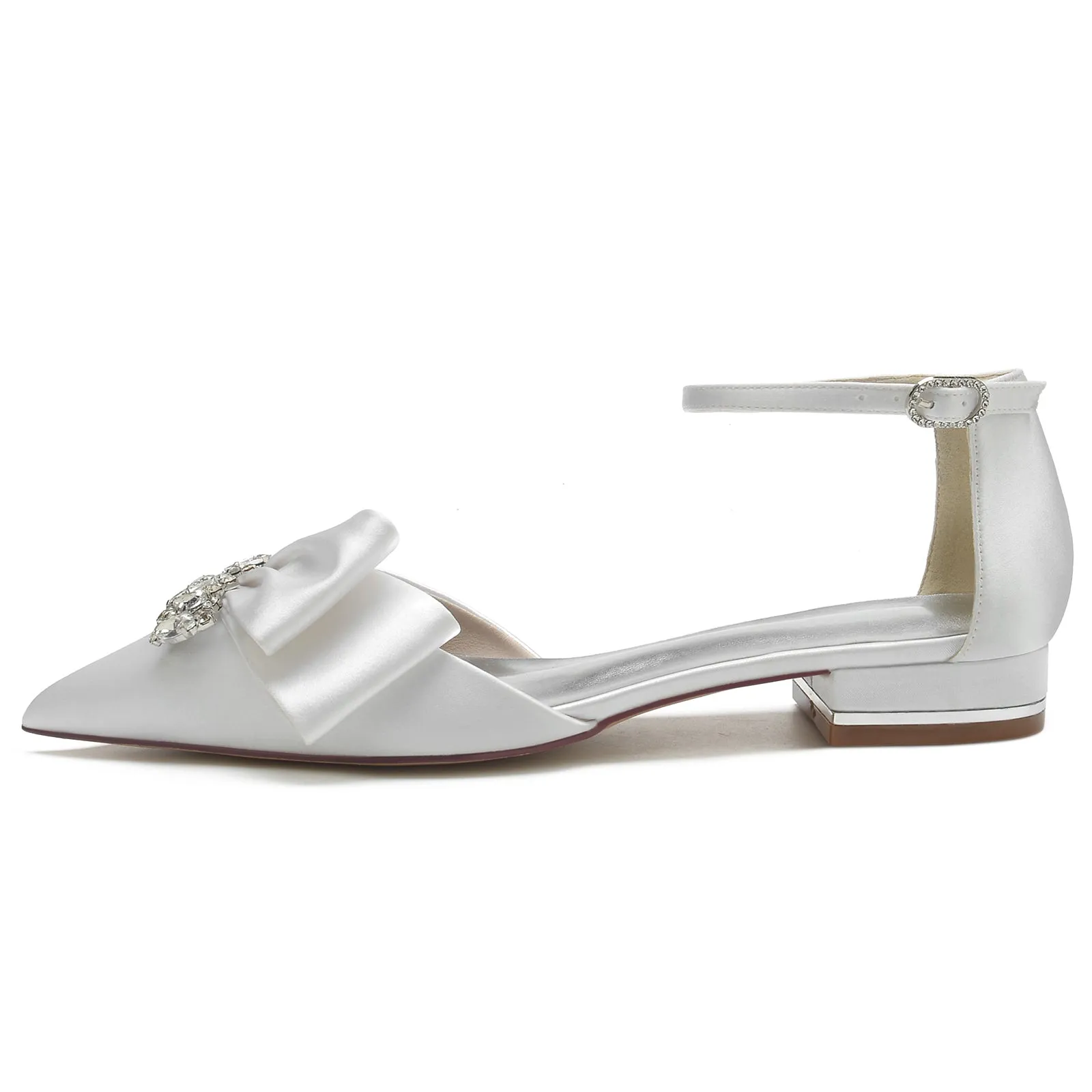 Women's Ankle Strap Rhinestone Silk Satin With Closed Toe Flat Heel Wedding Shoes sold by Lavetir product image thumbnail 3