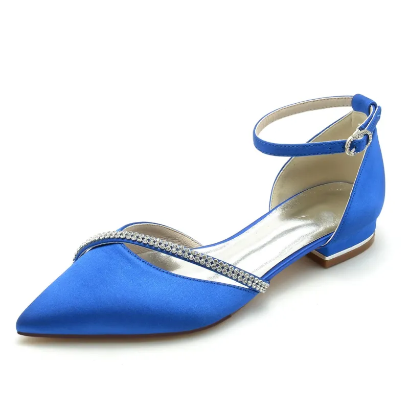 Women's Ankle Strap Silk Satin With Rhinestone Closed Toe Flat Heel Party Shoes sold by Lavetir