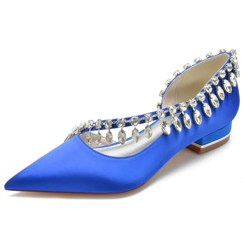 Women's Silk Satin With Rhinestone Tassel Closed Toe Flat Heel Wedding Shoes sold by Lavetir