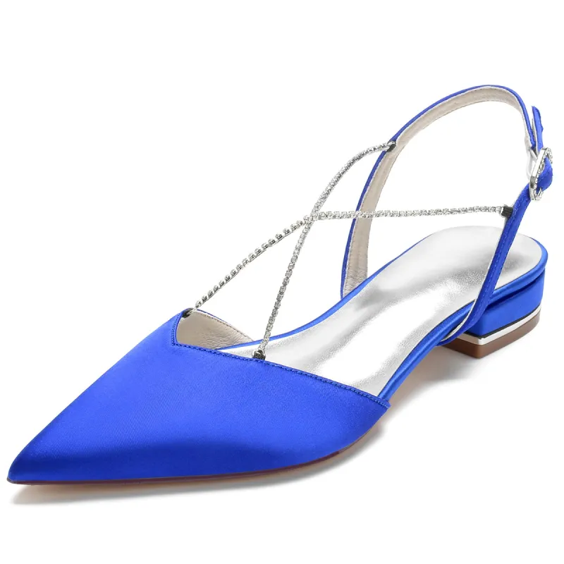 Women's Rhinestone Closed Toe Silk Satin With Ankle Strap Flat Heel Wedding Shoes sold by Lavetir