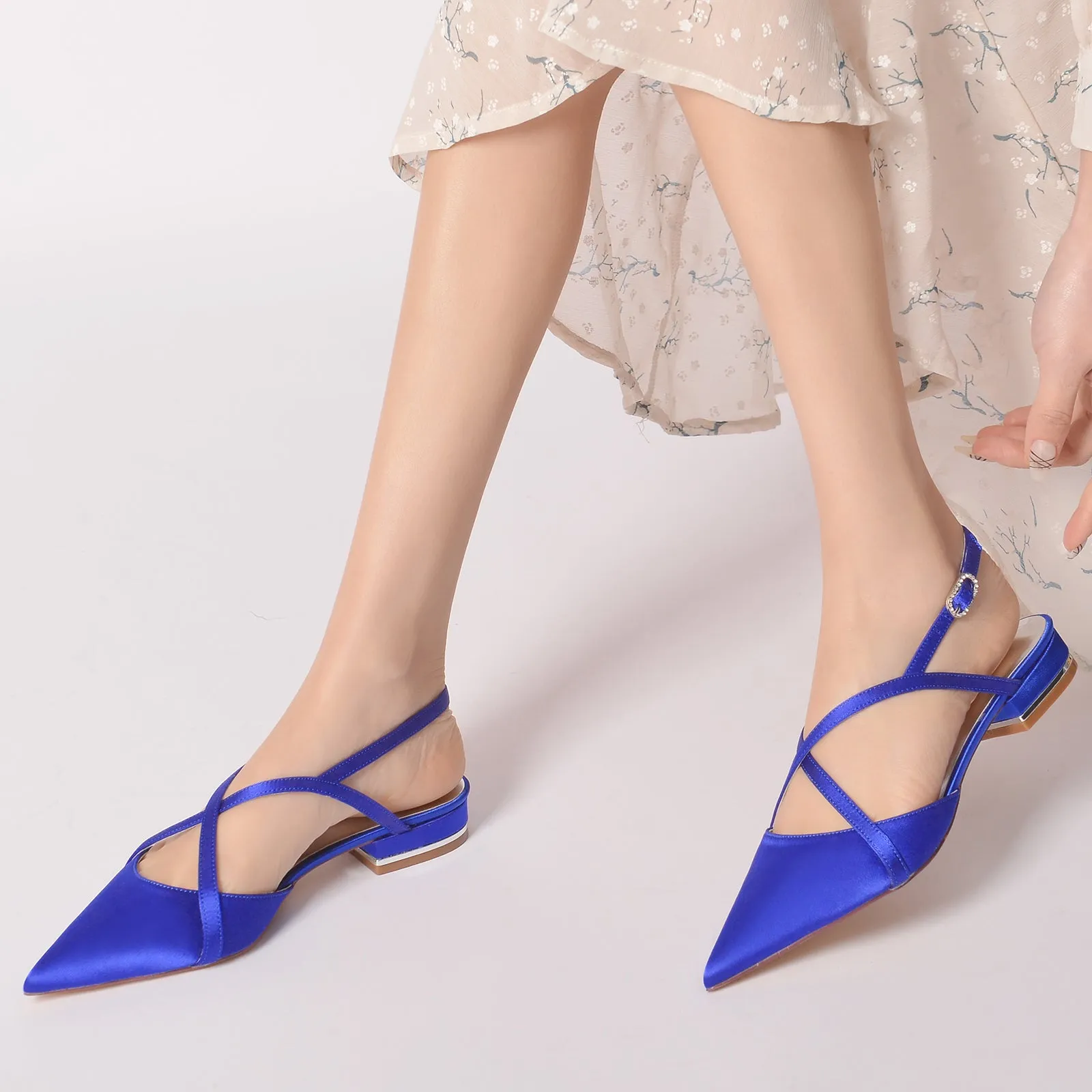 Women's Silk Satin With Ankle Strap Closed Toe Flat Heel Party Shoes sold by Lavetir product image thumbnail 5