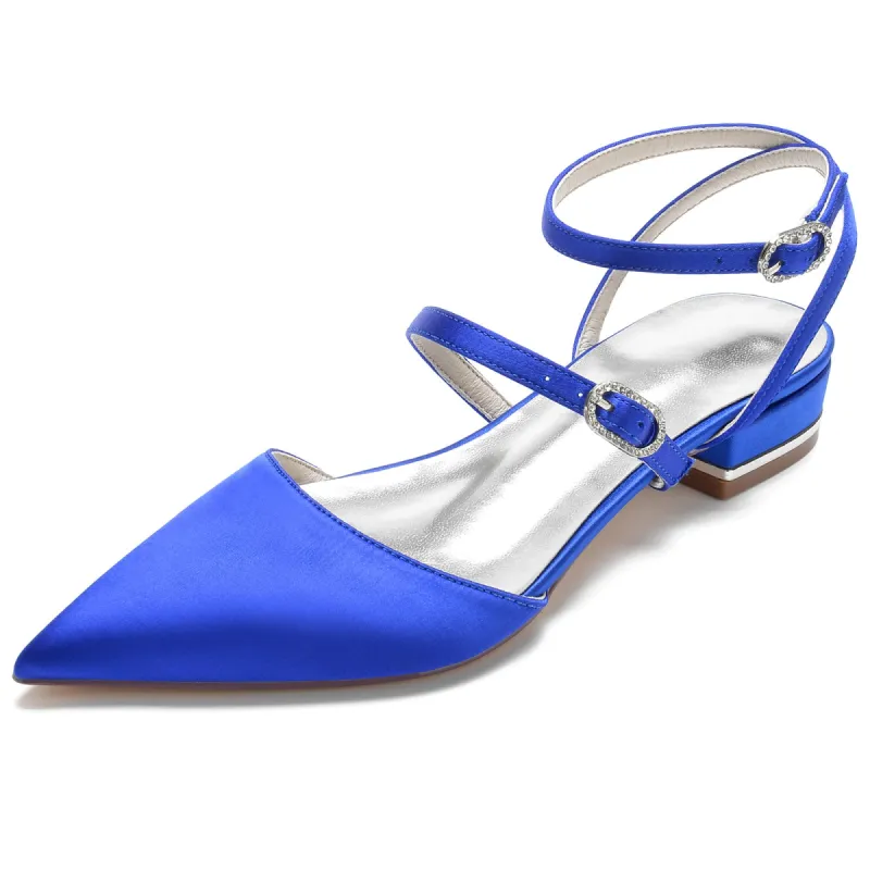 Women's Silk Satin With Ankle Strap Closed Toe Flat Heel Wedding Shoes sold by Lavetir