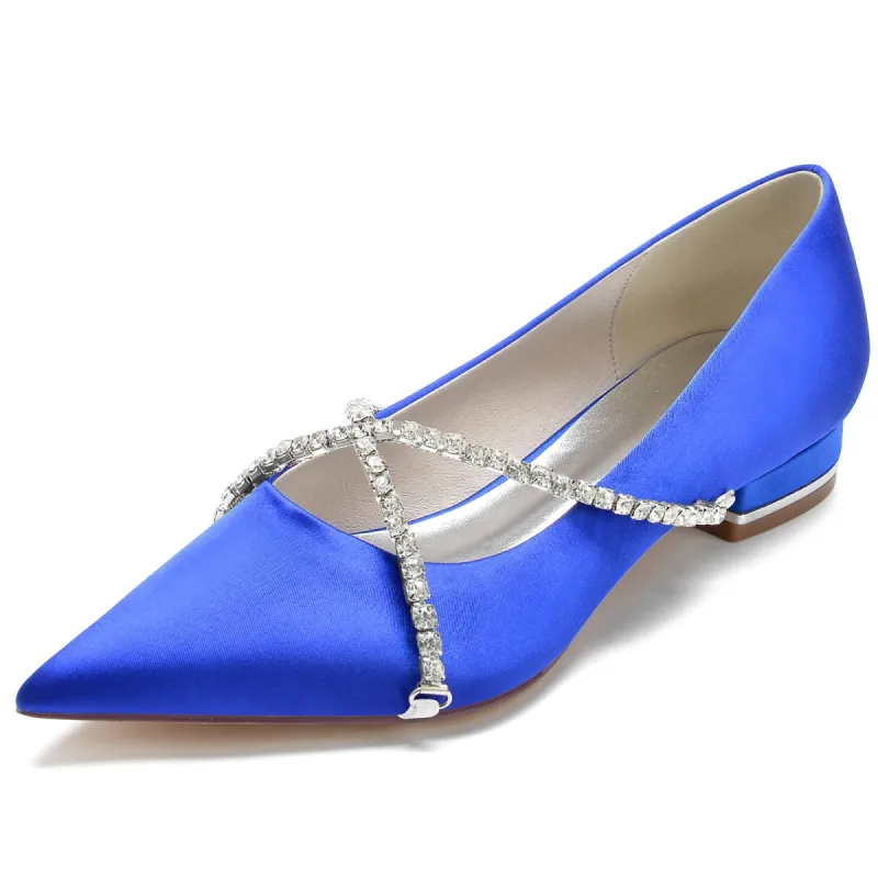 Women's Silk Satin With Closed Toe Rhinestone Flat Heel Wedding Shoes sold by Lavetir