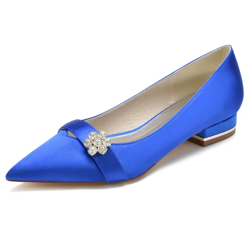 Women's Flower Silk Satin With Rhinestone Closed Toe Flat Heel Wedding Shoes sold by Lavetir