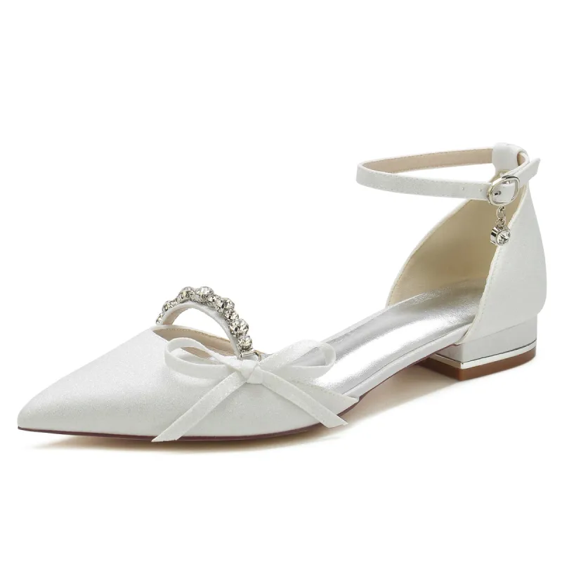 Women's Stretch Glitter With Ankle Strap Bowknot Rhinestone Closed Toe Flat Heel Party Shoes sold by Lavetir