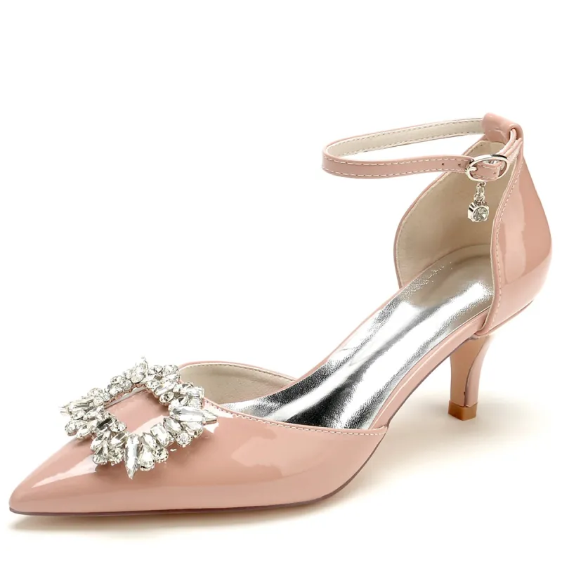 Women's Patent Leather Mirror Finish With Ankle Strap Rhinestone Closed Toe Stiletto Heel Party Shoes sold by Lavetir