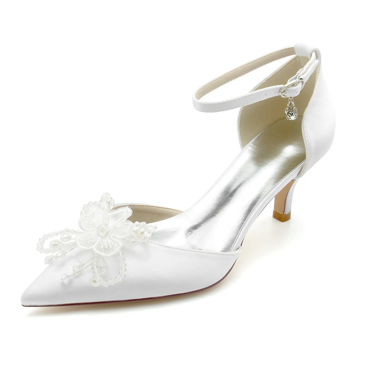 Women's Silk Satin With Ankle Strap Bowknot Rhinestone Closed Toe Stiletto Heel Wedding Shoes sold by Lavetir