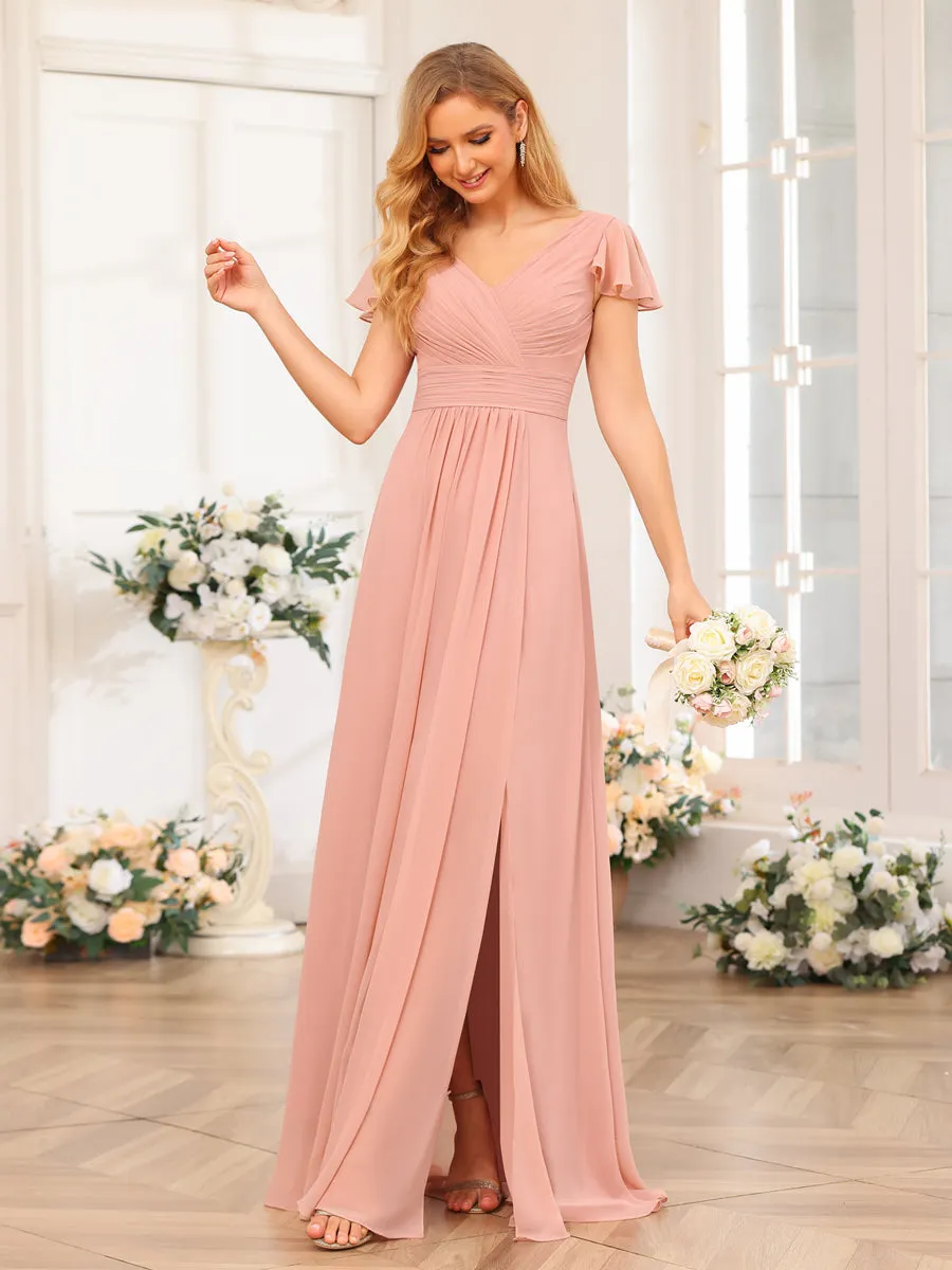 A-Line/Princess V-Neck Long Wedding Party Dresses with Split Side & Pockets sold by Lavetir product image thumbnail 5