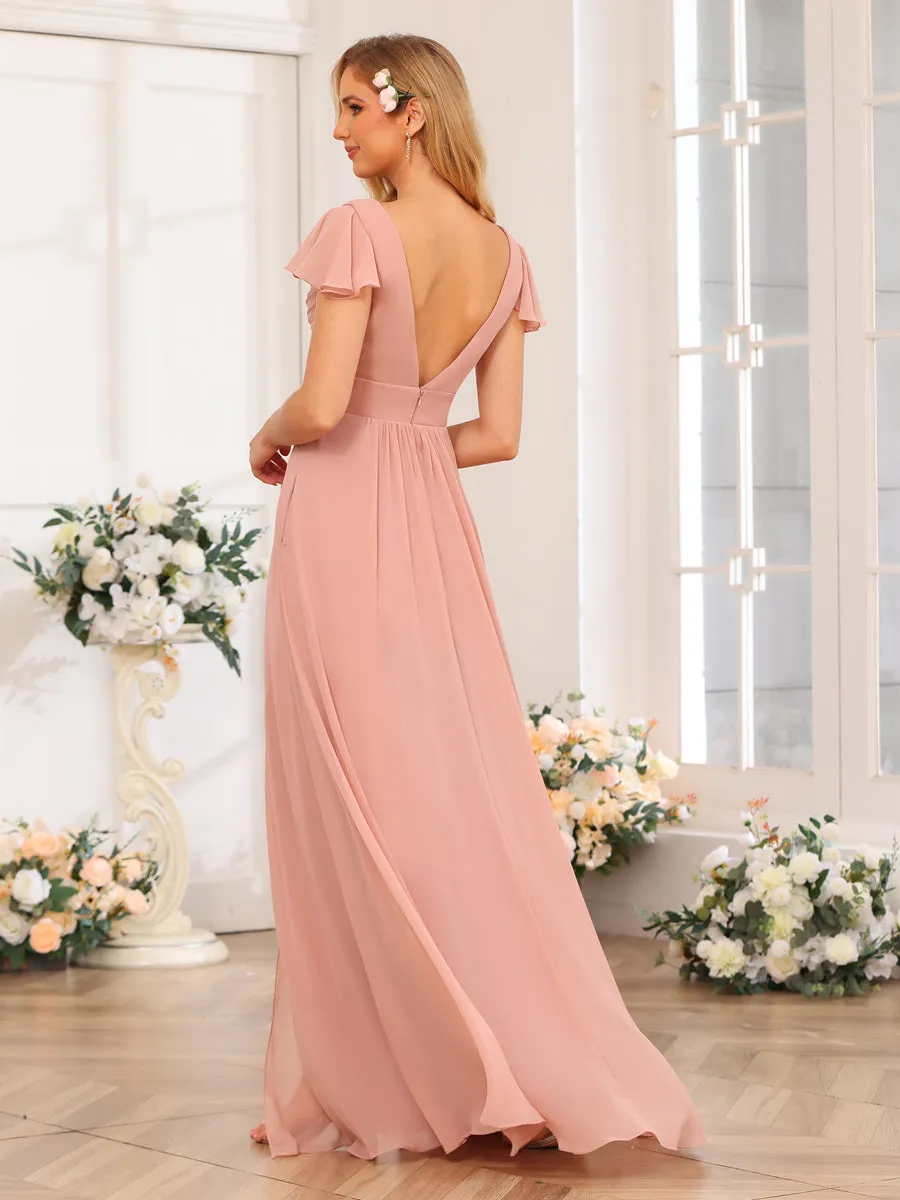 A-Line/Princess V-Neck Long Wedding Party Dresses with Split Side & Pockets sold by Lavetir product image thumbnail 2