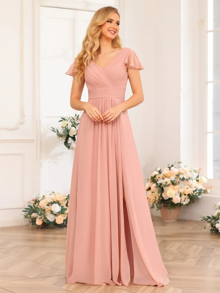 A-Line/Princess V-Neck Long Wedding Party Dresses with Split Side & Pockets sold by Lavetir product image thumbnail 3
