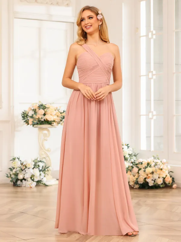 A-Line/Princess One-Shoulder Long Wedding Party Dresses with Split Side sold by Lavetir