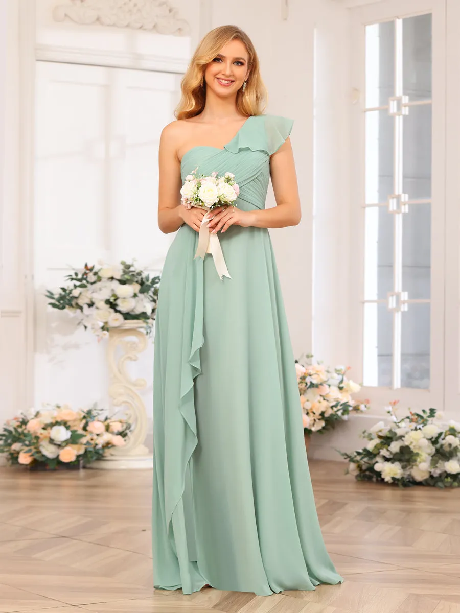 A-Line/Princess One-Shoulder Long Wedding Party Dresses with Split Side sold by Lavetir