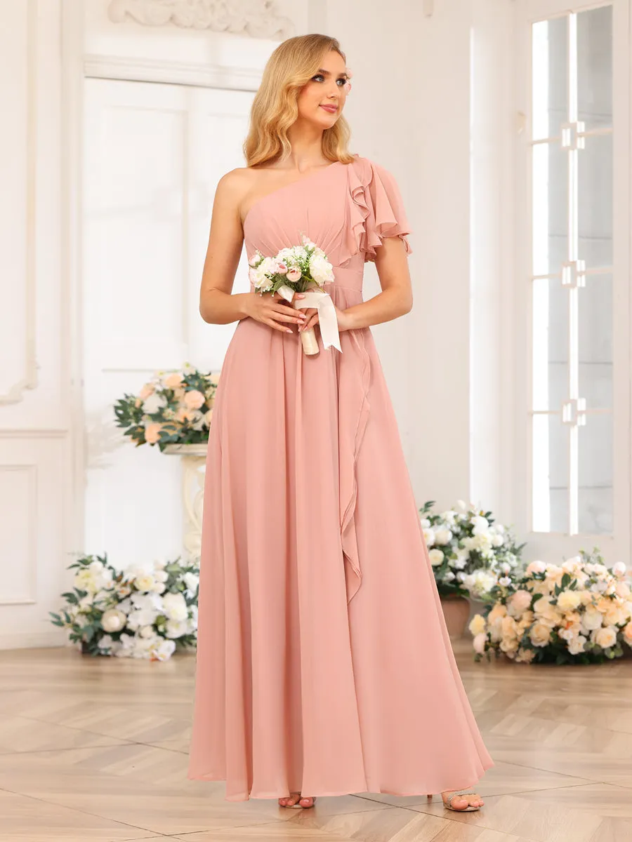 A-Line/Princess One-Shoulder Long Wedding Party Dresses with Split Side sold by Lavetir product image thumbnail 3