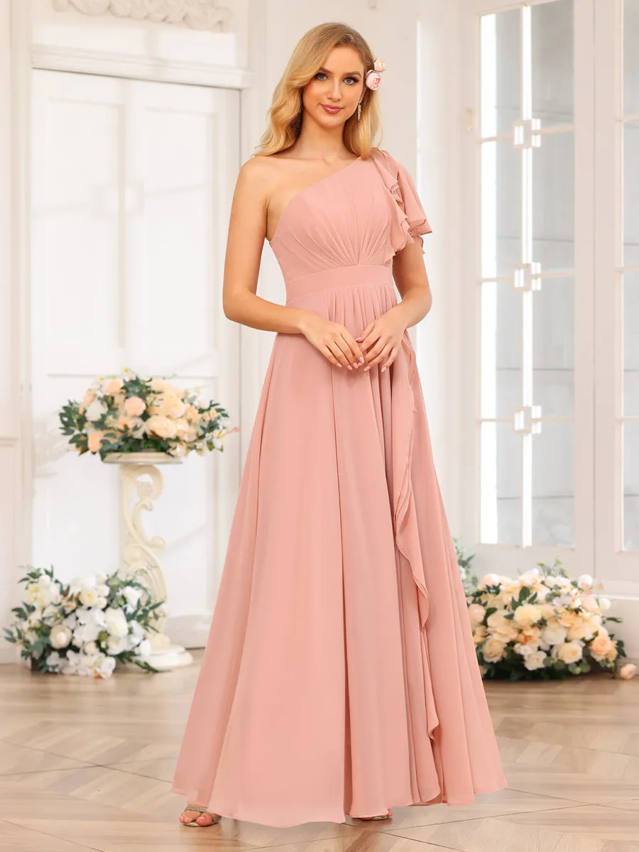 A-Line/Princess One-Shoulder Long Wedding Party Dresses with Split Side sold by Lavetir