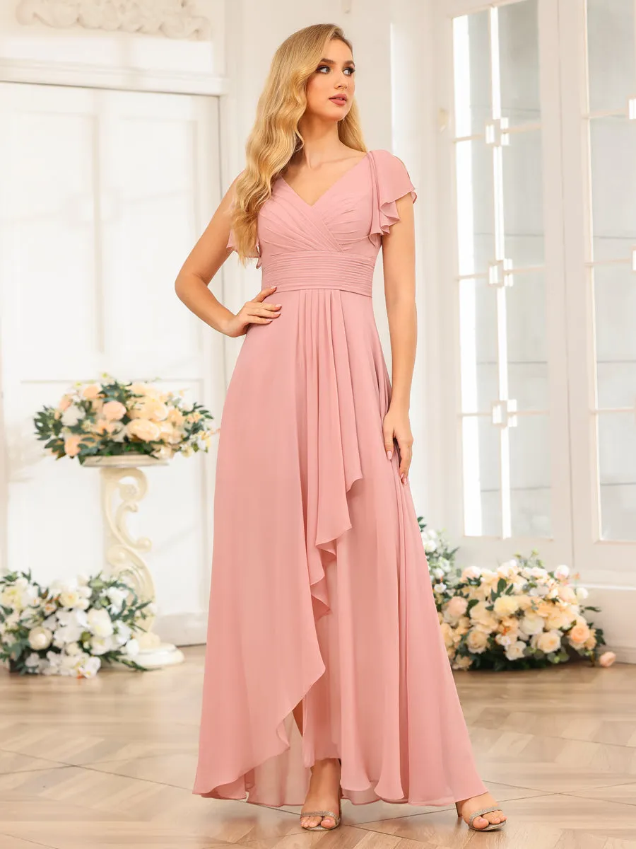 A-Line/Princess V-Neck Long Wedding Party Dresses with Ruffles sold by Lavetir product image thumbnail 4