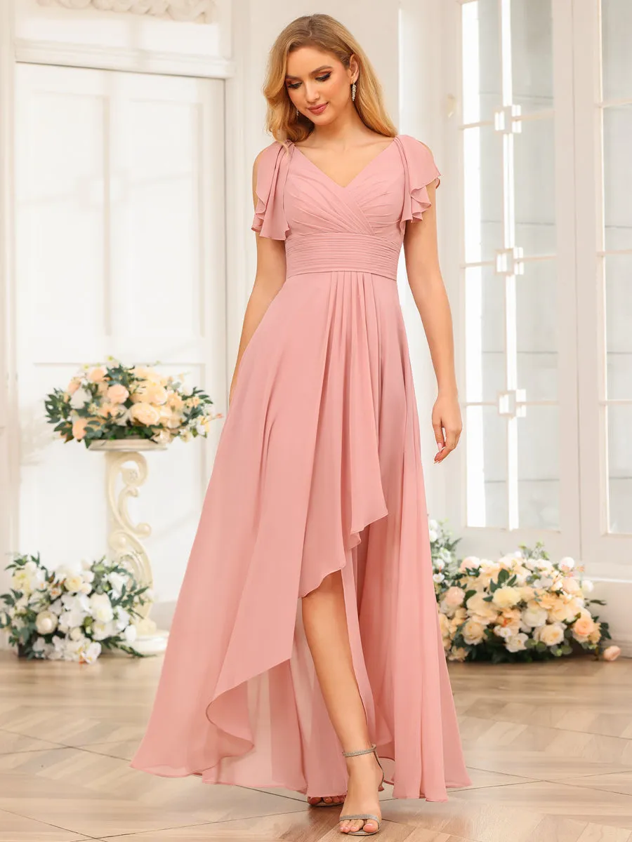 A-Line/Princess V-Neck Long Wedding Party Dresses with Ruffles sold by Lavetir product image thumbnail 5