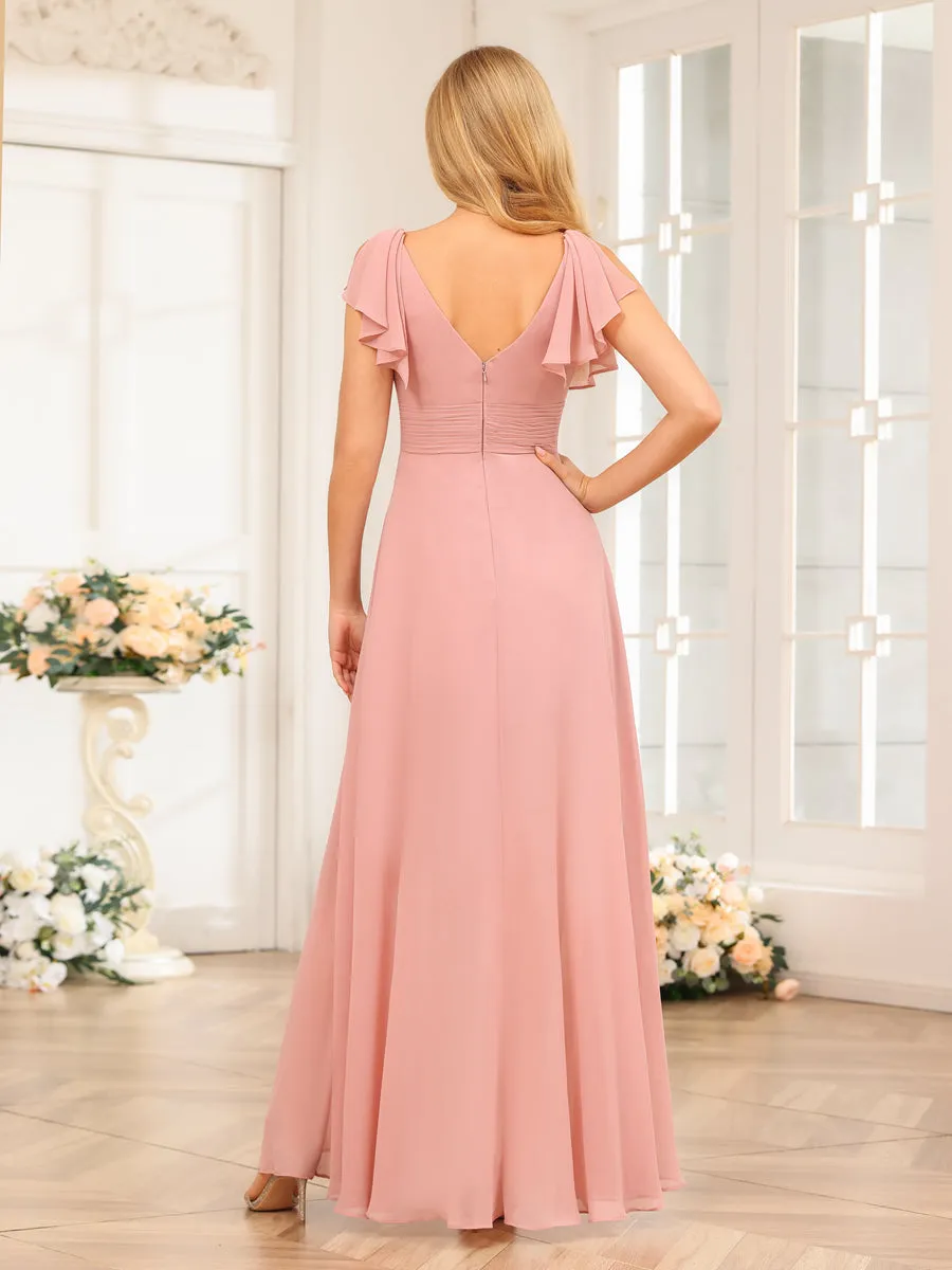 A-Line/Princess V-Neck Long Wedding Party Dresses with Ruffles sold by Lavetir product image thumbnail 2