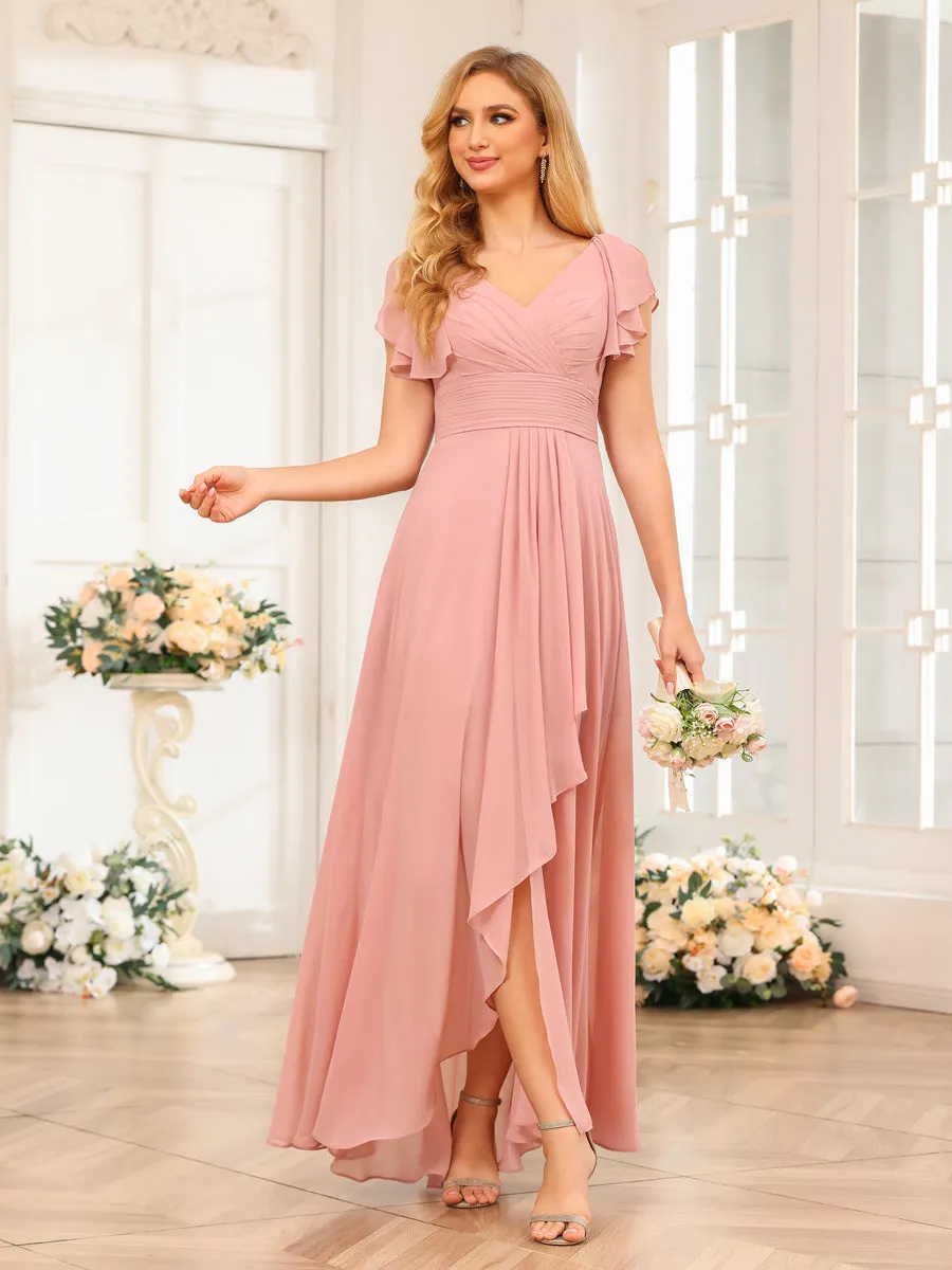 A-Line/Princess V-Neck Long Wedding Party Dresses with Ruffles sold by Lavetir product image thumbnail 3