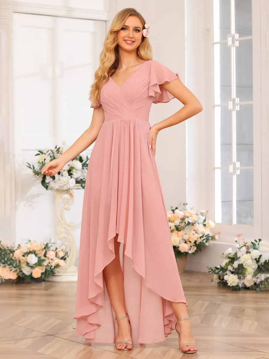 A-Line/Princess V-Neck Long Wedding Party Dresses with Ruffles sold by Lavetir