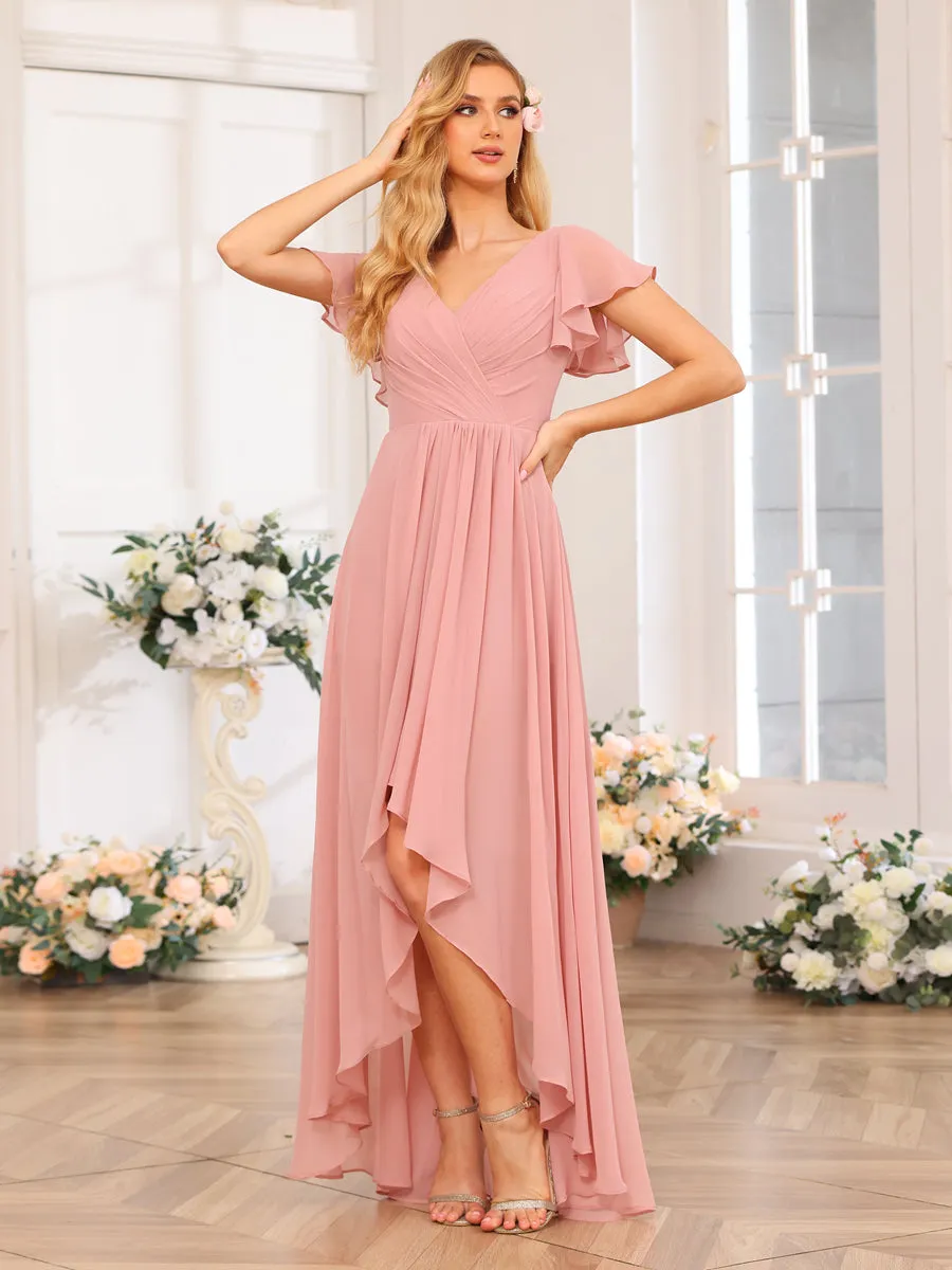 A-Line/Princess V-Neck Long Wedding Party Dresses with Ruffles sold by Lavetir product image thumbnail 5