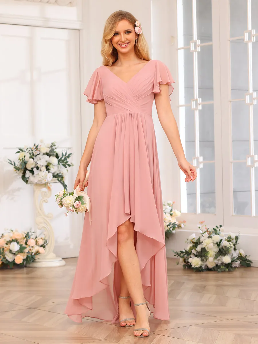 A-Line/Princess V-Neck Long Wedding Party Dresses with Ruffles sold by Lavetir product image thumbnail 3