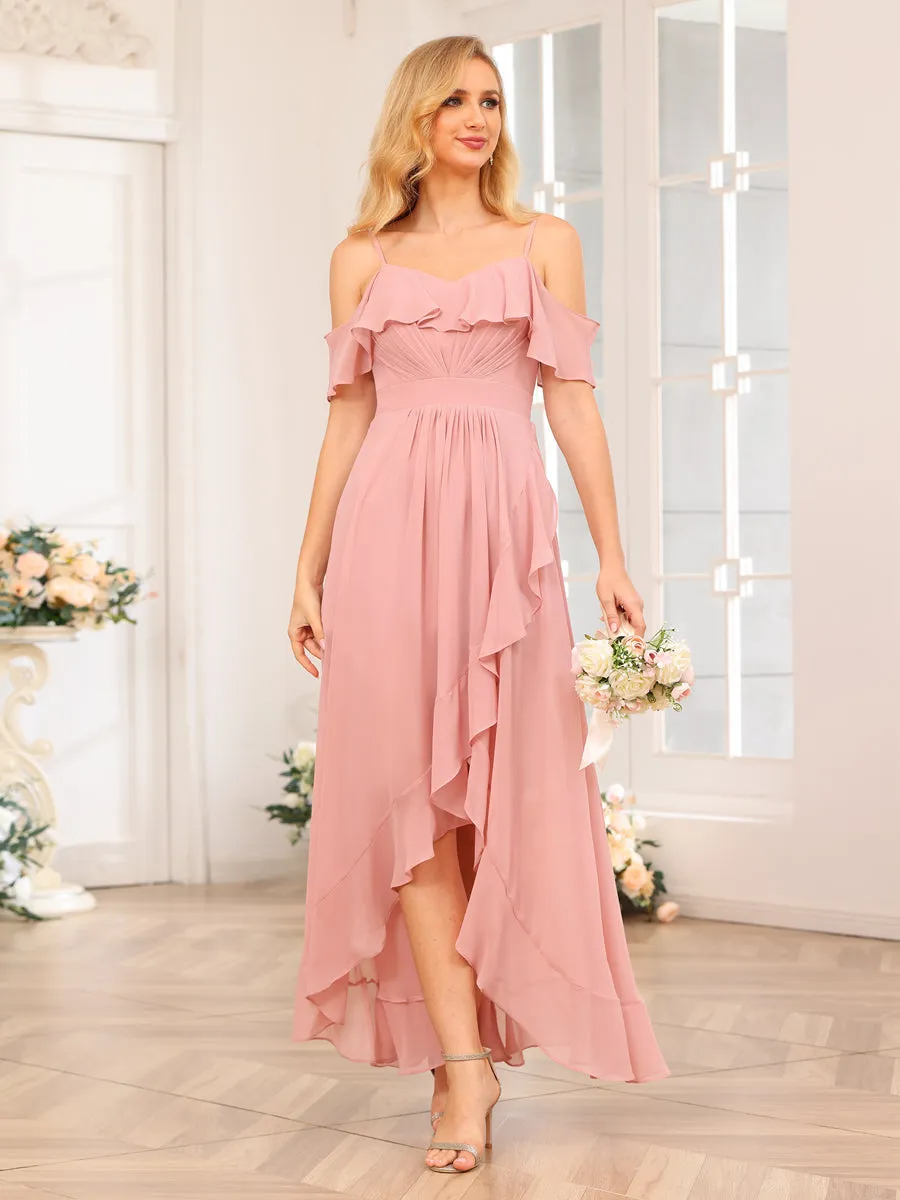 A-Line/Princess Spaghetti Straps Long Wedding Party Dresses with Ruffles sold by Lavetir