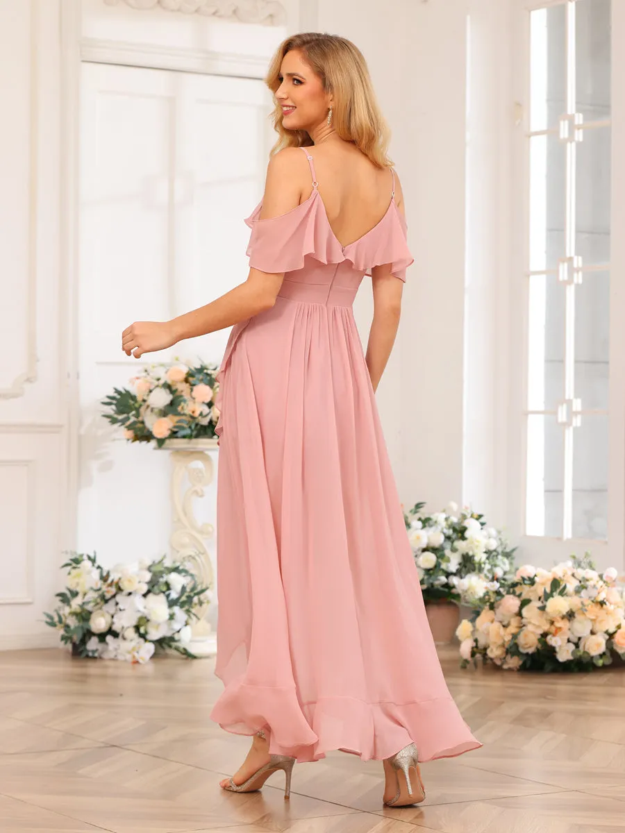 A-Line/Princess Spaghetti Straps Long Wedding Party Dresses with Ruffles sold by Lavetir product image thumbnail 2