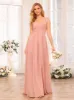 A-Line/Princess Spaghetti Straps Long Wedding Party Dresses with Split Side & Pockets sold by Lavetir