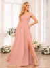 A-Line/Princess Spaghetti Straps Long Wedding Party Dresses with Split Side & Pockets sold by Lavetir