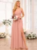A-Line/Princess Spaghetti Straps Long Wedding Party Dresses with Split Side & Pockets sold by Lavetir