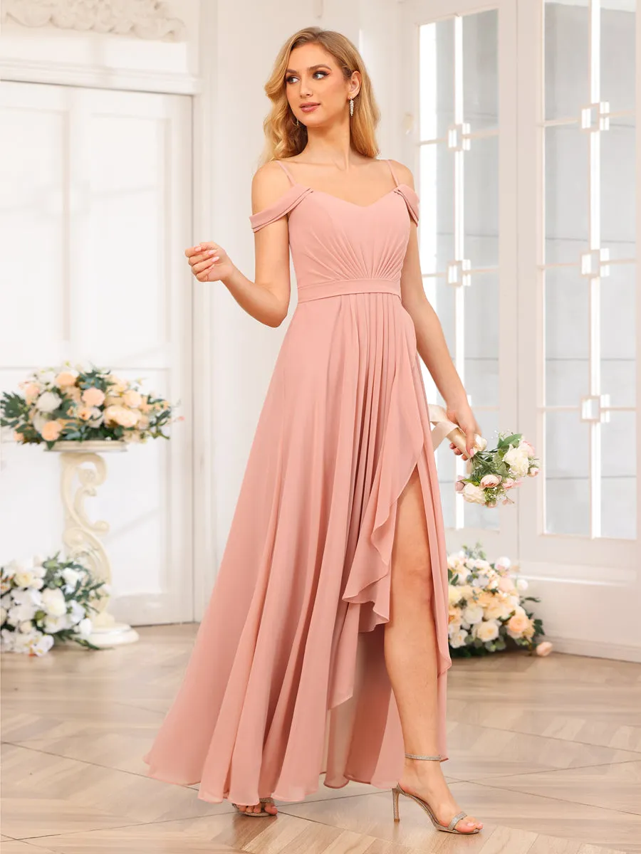 A-Line/Princess Spaghetti Straps Long Wedding Party Dresses with Split Side sold by Lavetir product image thumbnail 4