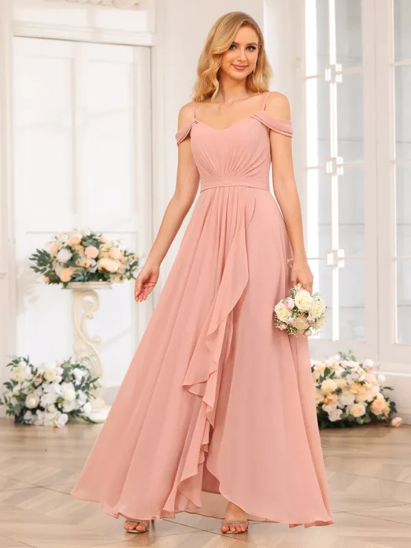 A-Line/Princess Spaghetti Straps Long Wedding Party Dresses with Split Side sold by Lavetir