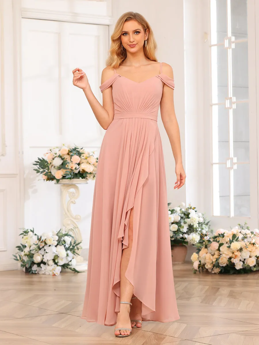 A-Line/Princess Spaghetti Straps Long Wedding Party Dresses with Split Side sold by Lavetir product image thumbnail 3