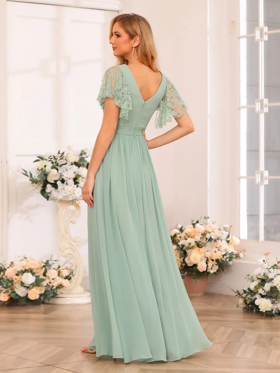A-Line/Princess V-Neck Long Wedding Party Dresses with Split Side & Pockets sold by Lavetir product image thumbnail 2