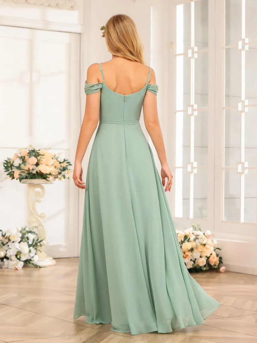 A-Line/Princess Spaghetti Straps Long Wedding Party Dresses with Split Side sold by Lavetir product image thumbnail 2