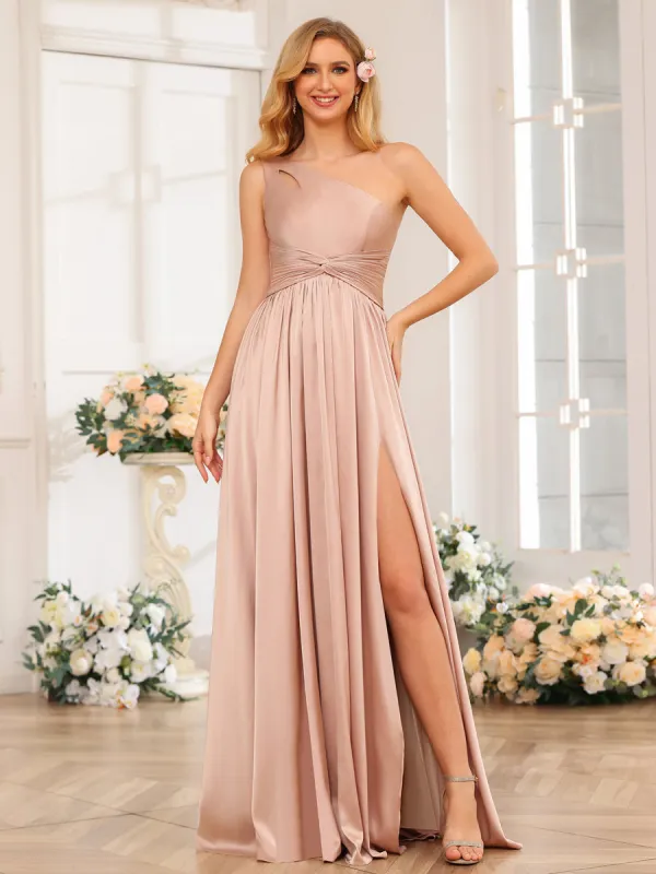 A-Line/Princess One-Shoulder Long Formal Dresses with Split Side sold by Lavetir