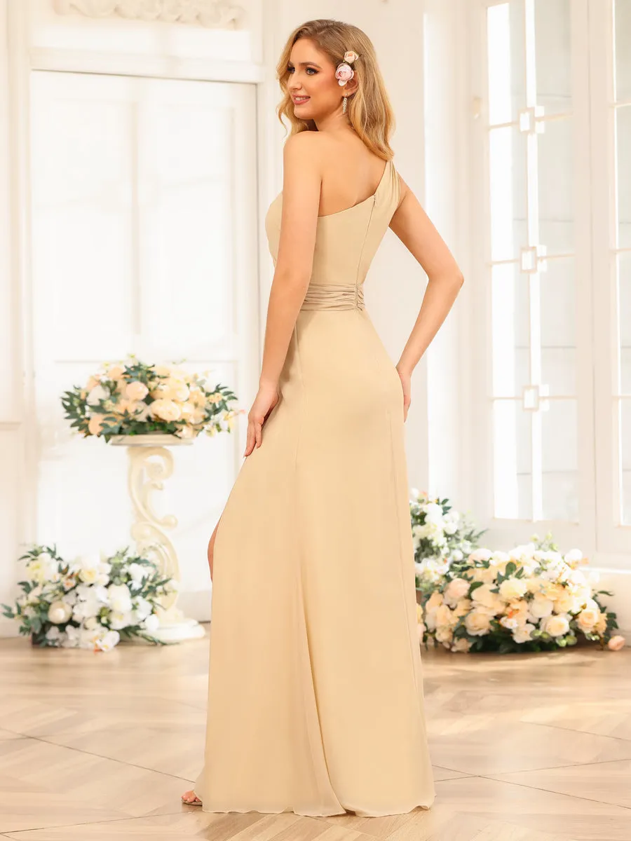 A-Line/Princess One-Shoulder Long Wedding Party Dresses with Split Side sold by Lavetir product image thumbnail 2