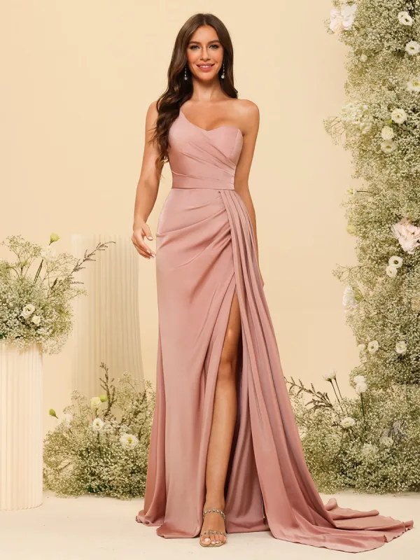 Sheath/Column One-Shoulder Sweetheart Long Formal Dresses with Split Side sold by Lavetir
