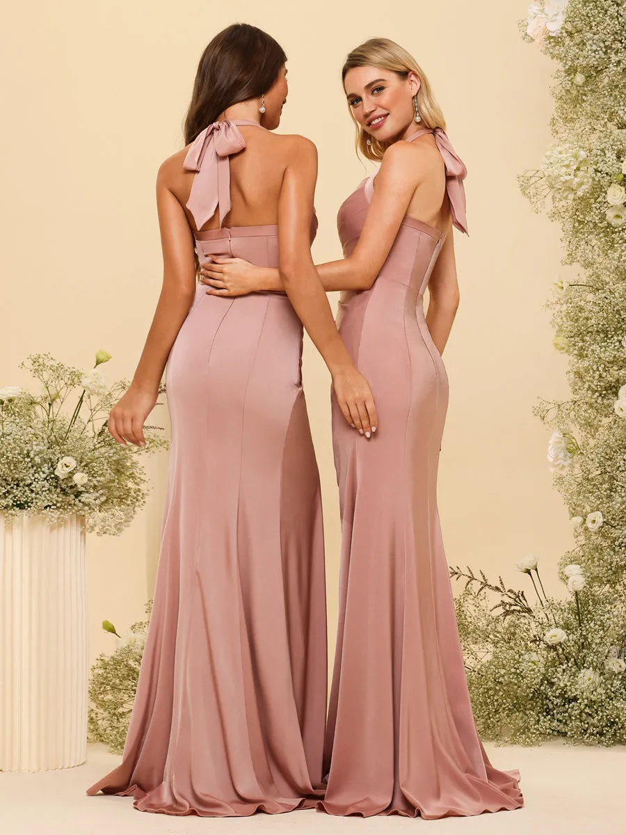 Sheath/Column Halter Sweetheart Long Formal Dresses with Split Side & Ruched sold by Lavetir product image thumbnail 2
