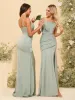 Sheath/Column Spaghetti Straps Long Formal Dresses with Split Side & Ruched sold by Lavetir