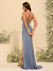 Sheath/Column Spaghetti Straps Sweetheart Long Formal Dresses with Split Side sold by Lavetir