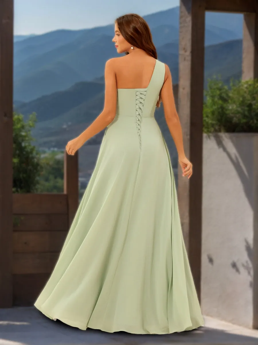 A-Line/Princess One-Shoulder Sleeveless Bridesmaid Dresses with Split Side sold by Lavetir product image thumbnail 2