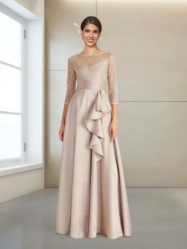 A-Line/Princess Scoop 3/4 Sleeves Floor-Length Evening Dresses with Appliques sold by Lavetir