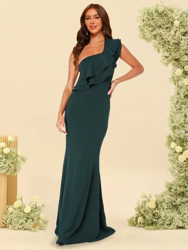 Trumpet/Mermaid One-Shoulder Sleeveless Floor-Length Bridesmaid Dresses With Ruffled sold by Lavetir