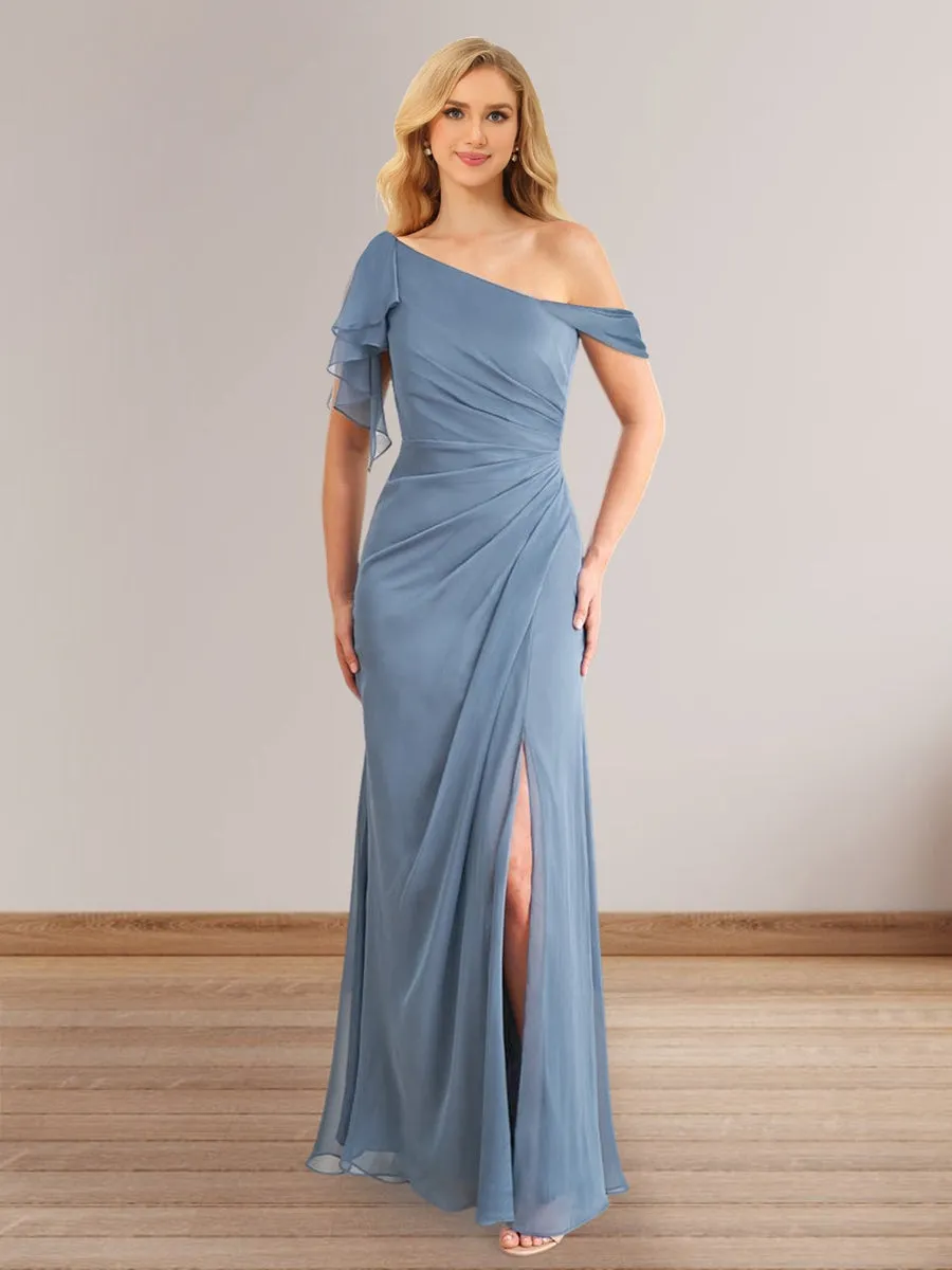 Sheath/Column One-Shoulder Sleeveless Long Bridesmaid Dresses with Split Side sold by Lavetir