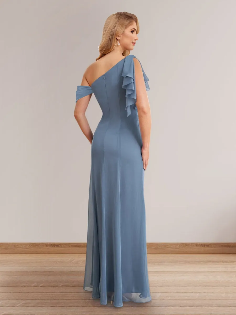 Sheath/Column One-Shoulder Sleeveless Long Bridesmaid Dresses with Split Side sold by Lavetir product image thumbnail 2