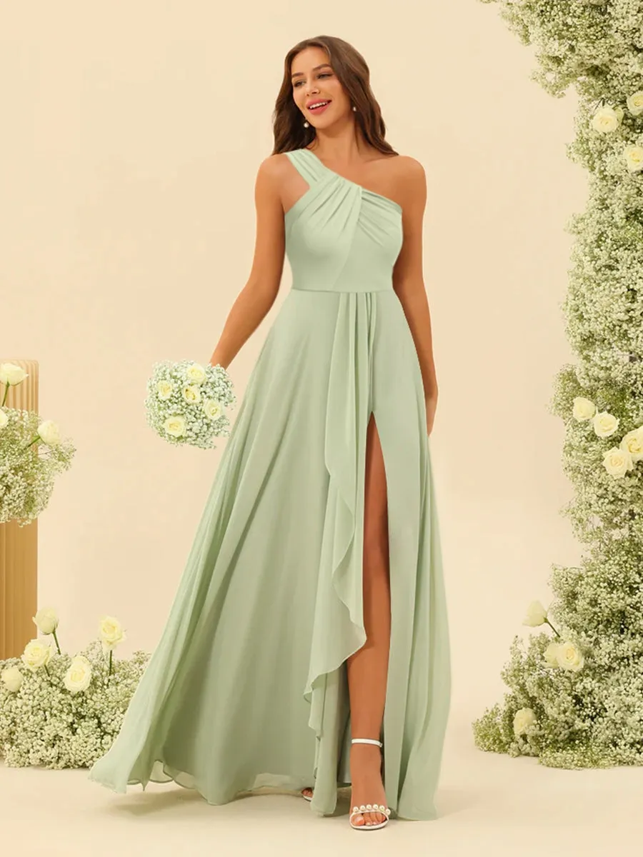 A-Line/Princess One-Shoulder Sleeveless Long Bridesmaid Dresses with Split Side sold by Lavetir