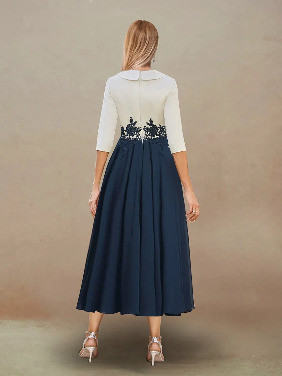 A-Line/Princess V-Neck Half Sleeves Tea-Length Evening Dresses with Appliques sold by Lavetir product image thumbnail 2