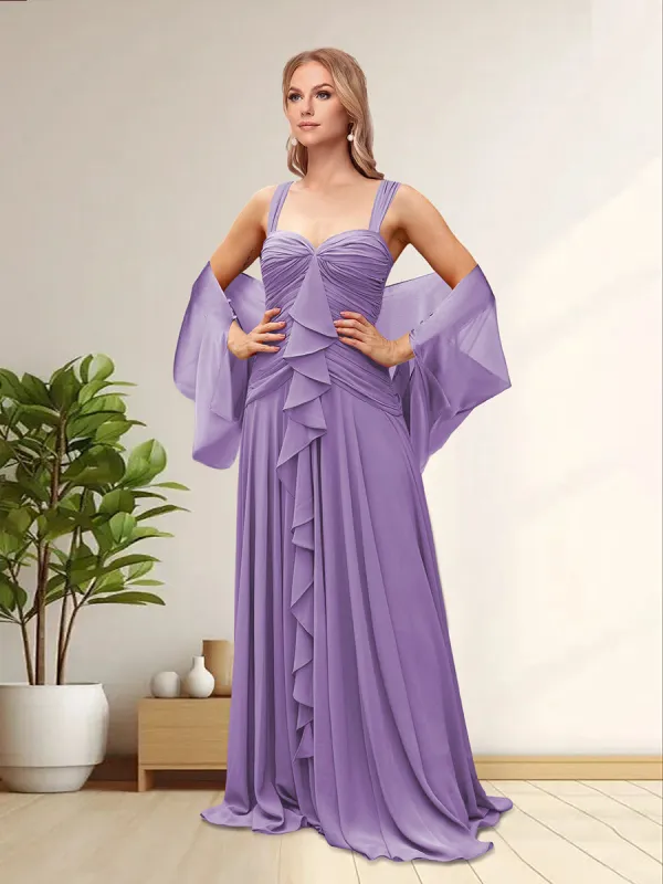 Spaghetti Straps Sleeveless Long Formal Evening Dresses With Ruffles & Jacket sold by Lavetir